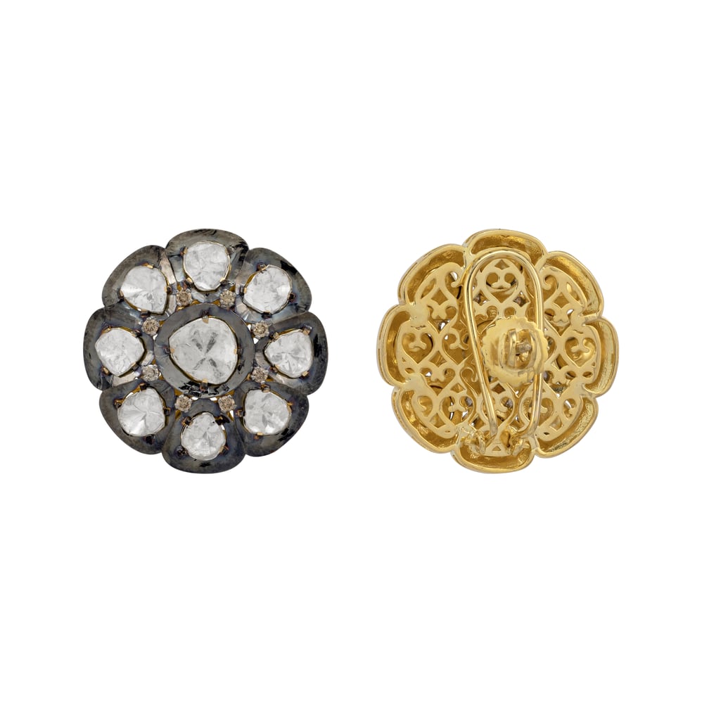 Circular Polki Studs in Black Finish